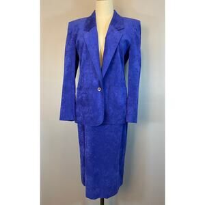 Vtg 80s Jewel Tone Sapphire Blue Ultra Suede Skirt Suit Adolph Schuman Lilli Ann